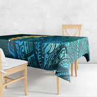 Turquosie Polynesia Tablecloth Plumeria Tropical Leaves With Galaxy Polynesian Art - Wonder Print Shop