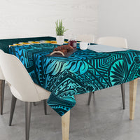 Turquosie Polynesia Tablecloth Plumeria Tropical Leaves With Galaxy Polynesian Art - Wonder Print Shop