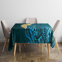 Turquosie Polynesia Tablecloth Plumeria Tropical Leaves With Galaxy Polynesian Art - Wonder Print Shop