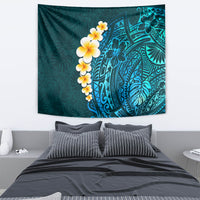 Turquosie Polynesia Tapestry Plumeria Tropical Leaves With Galaxy Polynesian Art - Wonder Print Shop