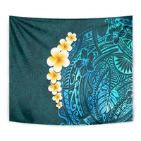 Turquosie Polynesia Tapestry Plumeria Tropical Leaves With Galaxy Polynesian Art - Wonder Print Shop