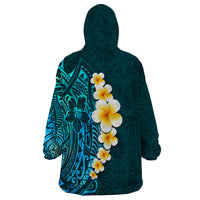 Turquosie Polynesia Wearable Blanket Hoodie Plumeria Tropical Leaves With Galaxy Polynesian Art - Wonder Print Shop