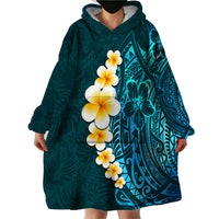Turquosie Polynesia Wearable Blanket Hoodie Plumeria Tropical Leaves With Galaxy Polynesian Art - Wonder Print Shop