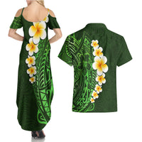 Green Polynesia Couples Matching Summer Maxi Dress and Hawaiian Shirt Plumeria Tropical Leaves With Galaxy Polynesian Art - Wonder Print Shop