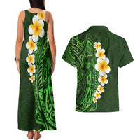 Green Polynesia Couples Matching Tank Maxi Dress and Hawaiian Shirt Plumeria Tropical Leaves With Galaxy Polynesian Art - Wonder Print Shop