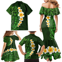 Green Polynesia Family Matching Mermaid Dress and Hawaiian Shirt Plumeria Tropical Leaves With Galaxy Polynesian Art - Wonder Print Shop