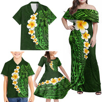 Green Polynesia Family Matching Off Shoulder Maxi Dress and Hawaiian Shirt Plumeria Tropical Leaves With Galaxy Polynesian Art - Wonder Print Shop