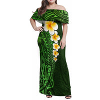 Green Polynesia Family Matching Off Shoulder Maxi Dress and Hawaiian Shirt Plumeria Tropical Leaves With Galaxy Polynesian Art - Wonder Print Shop