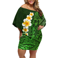 Green Polynesia Family Matching Off Shoulder Short Dress and Hawaiian Shirt Plumeria Tropical Leaves With Galaxy Polynesian Art - Wonder Print Shop