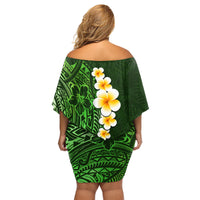 Green Polynesia Family Matching Off Shoulder Short Dress and Hawaiian Shirt Plumeria Tropical Leaves With Galaxy Polynesian Art - Wonder Print Shop
