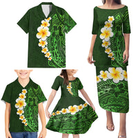 Green Polynesia Family Matching Puletasi Dress and Hawaiian Shirt Plumeria Tropical Leaves With Galaxy Polynesian Art - Wonder Print Shop