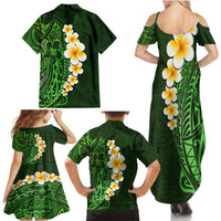 Green Polynesia Family Matching Summer Maxi Dress and Hawaiian Shirt Plumeria Tropical Leaves With Galaxy Polynesian Art - Wonder Print Shop