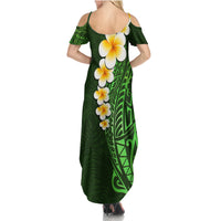 Green Polynesia Family Matching Summer Maxi Dress and Hawaiian Shirt Plumeria Tropical Leaves With Galaxy Polynesian Art - Wonder Print Shop