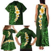 Green Polynesia Family Matching Tank Maxi Dress and Hawaiian Shirt Plumeria Tropical Leaves With Galaxy Polynesian Art - Wonder Print Shop