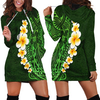 Green Polynesia Hoodie Dress Plumeria Tropical Leaves With Galaxy Polynesian Art - Wonder Print Shop