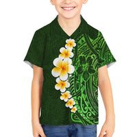 Green Polynesia Kid Hawaiian Shirt Plumeria Tropical Leaves With Galaxy Polynesian Art - Wonder Print Shop