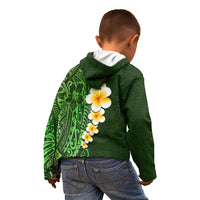 Green Polynesia Kid Hoodie Plumeria Tropical Leaves With Galaxy Polynesian Art - Wonder Print Shop