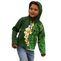 Green Polynesia Kid Hoodie Plumeria Tropical Leaves With Galaxy Polynesian Art - Wonder Print Shop