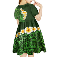 Green Polynesia Kid Short Sleeve Dress Plumeria Tropical Leaves With Galaxy Polynesian Art - Wonder Print Shop