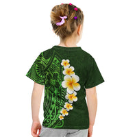 Green Polynesia Kid T Shirt Plumeria Tropical Leaves With Galaxy Polynesian Art - Wonder Print Shop