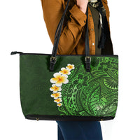 Green Polynesia Leather Tote Bag Plumeria Tropical Leaves With Galaxy Polynesian Art - Wonder Print Shop