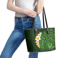 Green Polynesia Leather Tote Bag Plumeria Tropical Leaves With Galaxy Polynesian Art - Wonder Print Shop