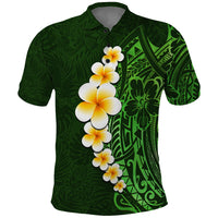 Green Polynesia Polo Shirt Plumeria Tropical Leaves With Galaxy Polynesian Art - Wonder Print Shop