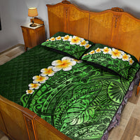 Green Polynesia Quilt Bed Set Plumeria Tropical Leaves With Galaxy Polynesian Art - Wonder Print Shop