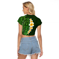 Green Polynesia Raglan Cropped T Shirt Plumeria Tropical Leaves With Galaxy Polynesian Art - Wonder Print Shop