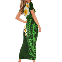 Green Polynesia Short Sleeve Bodycon Dress Plumeria Tropical Leaves With Galaxy Polynesian Art - Wonder Print Shop