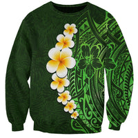 Green Polynesia Sweatshirt Plumeria Tropical Leaves With Galaxy Polynesian Art - Wonder Print Shop