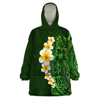 Green Polynesia Wearable Blanket Hoodie Plumeria Tropical Leaves With Galaxy Polynesian Art - Wonder Print Shop