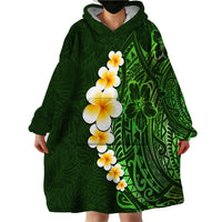 Green Polynesia Wearable Blanket Hoodie Plumeria Tropical Leaves With Galaxy Polynesian Art - Wonder Print Shop