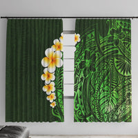 Green Polynesia Window Curtain Plumeria Tropical Leaves With Galaxy Polynesian Art - Wonder Print Shop