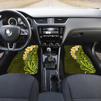 Lime Green Tropical Plumeria With Galaxy Polynesian Art Car Mats - Wonder Print Shop