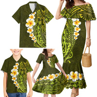 Lime Green Tropical Plumeria With Galaxy Polynesian Art Family Matching Mermaid Dress and Hawaiian Shirt - Wonder Print Shop