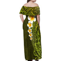 Lime Green Tropical Plumeria With Galaxy Polynesian Art Family Matching Off Shoulder Maxi Dress and Hawaiian Shirt - Wonder Print Shop