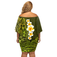 Lime Green Tropical Plumeria With Galaxy Polynesian Art Family Matching Off Shoulder Short Dress and Hawaiian Shirt - Wonder Print Shop