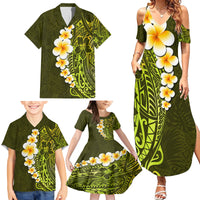 Lime Green Tropical Plumeria With Galaxy Polynesian Art Family Matching Summer Maxi Dress and Hawaiian Shirt - Wonder Print Shop