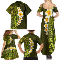 Lime Green Tropical Plumeria With Galaxy Polynesian Art Family Matching Summer Maxi Dress and Hawaiian Shirt - Wonder Print Shop