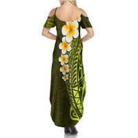 Lime Green Tropical Plumeria With Galaxy Polynesian Art Family Matching Summer Maxi Dress and Hawaiian Shirt - Wonder Print Shop