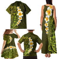 Lime Green Tropical Plumeria With Galaxy Polynesian Art Family Matching Tank Maxi Dress and Hawaiian Shirt - Wonder Print Shop
