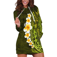 Lime Green Tropical Plumeria With Galaxy Polynesian Art Hoodie Dress - Wonder Print Shop