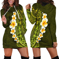 Lime Green Tropical Plumeria With Galaxy Polynesian Art Hoodie Dress - Wonder Print Shop