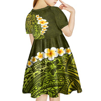 Lime Green Tropical Plumeria With Galaxy Polynesian Art Kid Short Sleeve Dress - Wonder Print Shop