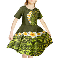 Lime Green Tropical Plumeria With Galaxy Polynesian Art Kid Short Sleeve Dress - Wonder Print Shop