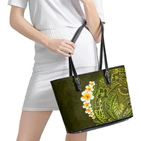 Lime Green Tropical Plumeria With Galaxy Polynesian Art Leather Tote Bag - Wonder Print Shop