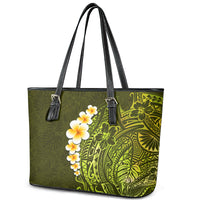 Lime Green Tropical Plumeria With Galaxy Polynesian Art Leather Tote Bag - Wonder Print Shop
