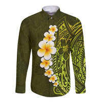 Lime Green Tropical Plumeria With Galaxy Polynesian Art Long Sleeve Button Shirt - Wonder Print Shop