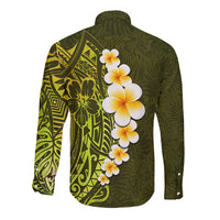 Lime Green Tropical Plumeria With Galaxy Polynesian Art Long Sleeve Button Shirt - Wonder Print Shop